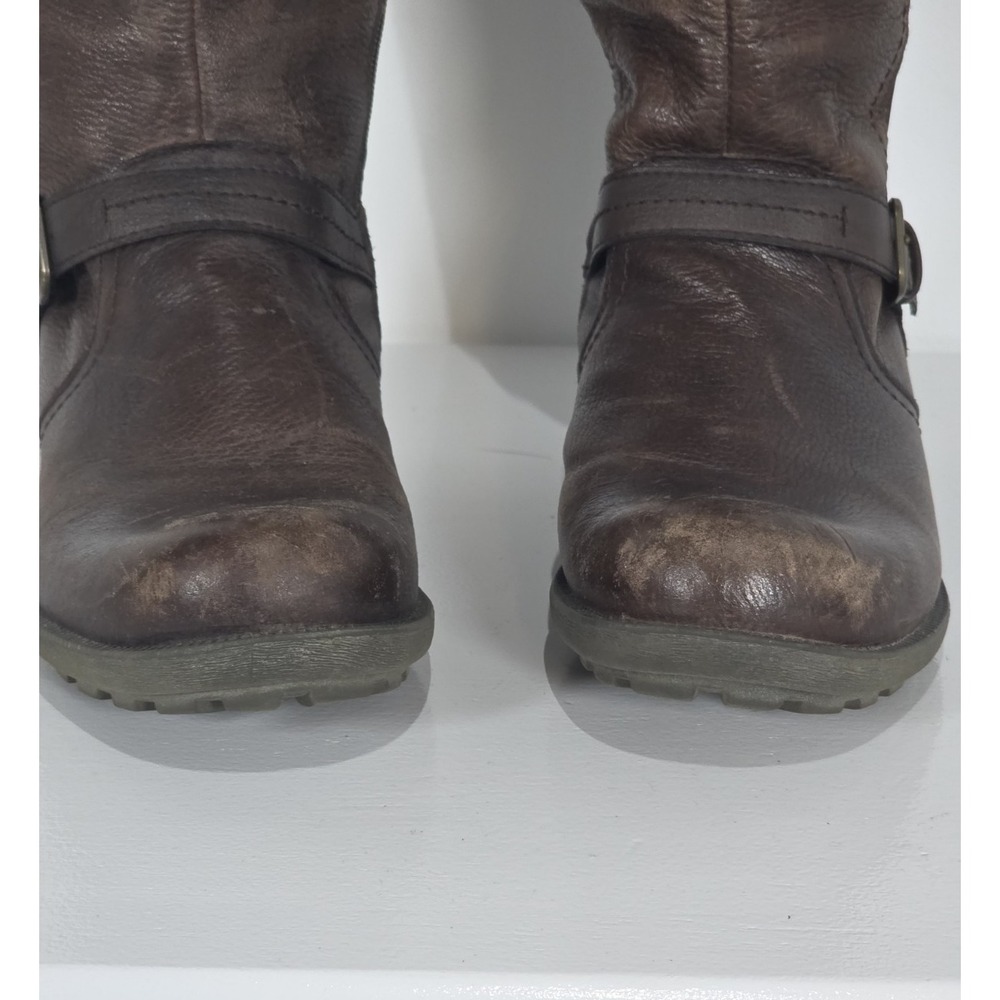 Earth Origans  Brown Leather Tall Riding Boots Buckle Penelope 11 Wide Shaft - Picture 2 of 9